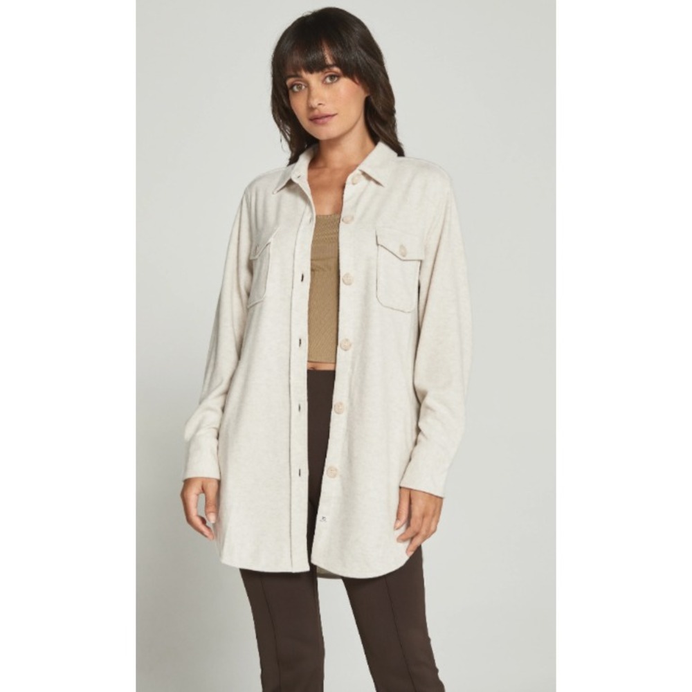 7Diamonds Generation Shacket Womens Large Tan Stretch Button-Up NWT